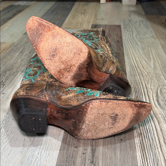 Corral Boots Dark Antique Saddle/Turquoise Inlay & Studs US 9.5 M Snip Toe - Picture 6 of 6
